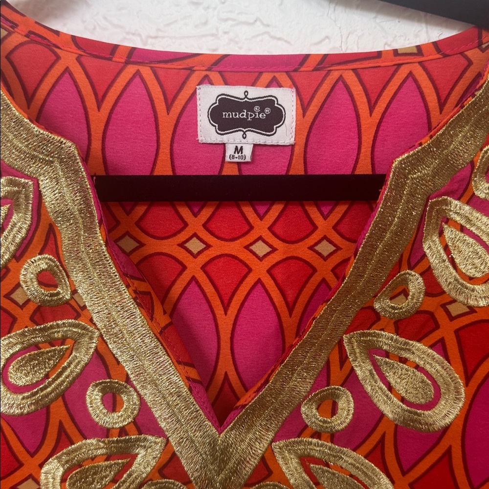 Mud Pie Pink and Orange Embellished V-Neck Tunic - Picture 3 of 6